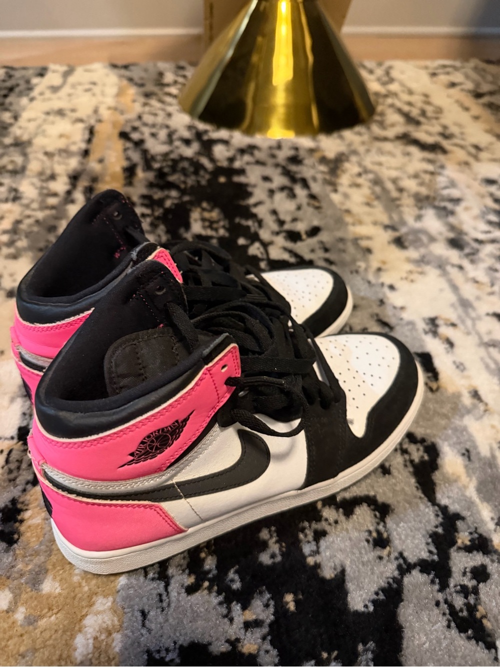 Jordan Kids High-Top Sneakers in White, Black & Pink